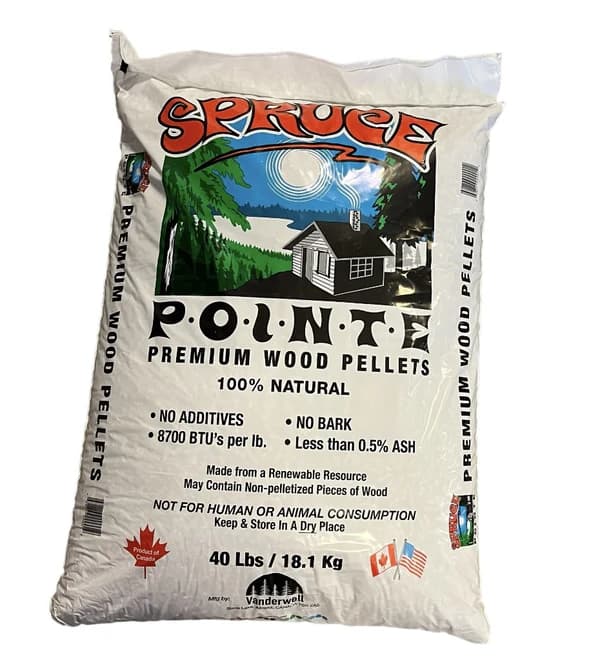 Granulés de bois Spruce Pointe – 40 lb | Palette de 60 sacs